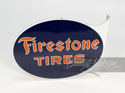 1930S FIRESTONE TIRES PORCELAIN FLANGE SIGN - 2