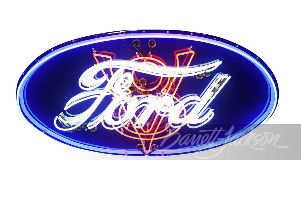 1930S FORD V8 NEON PORCELAIN SIGN