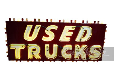 1950S USED TRUCKS NEON PORCELAIN SIGN WITH ANIMATED LIGHTBULBS