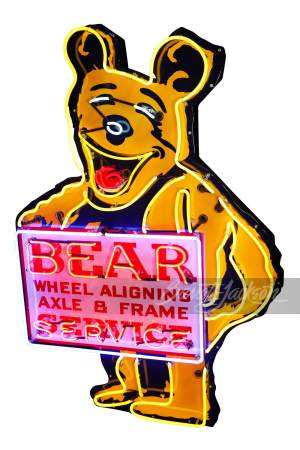 1950S BEAR WHEEL ALIGNMENT NEON PORCELAIN SIGN