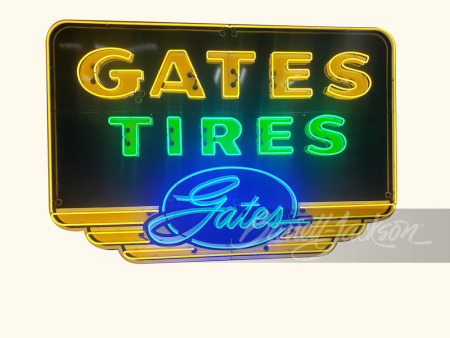 LARGE CIRCA 1940S GATES TIRES NEON PORCELAIN SIGN