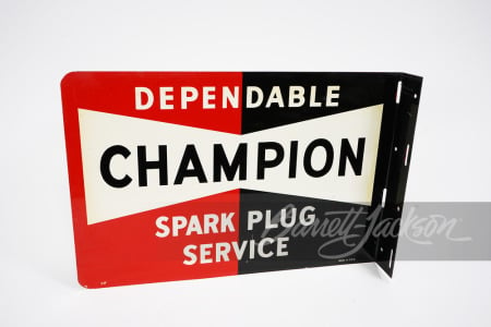 LATE 1950S-EARLY '60S CHAMPION SPARK PLUGS TIN FLANGE SIGN