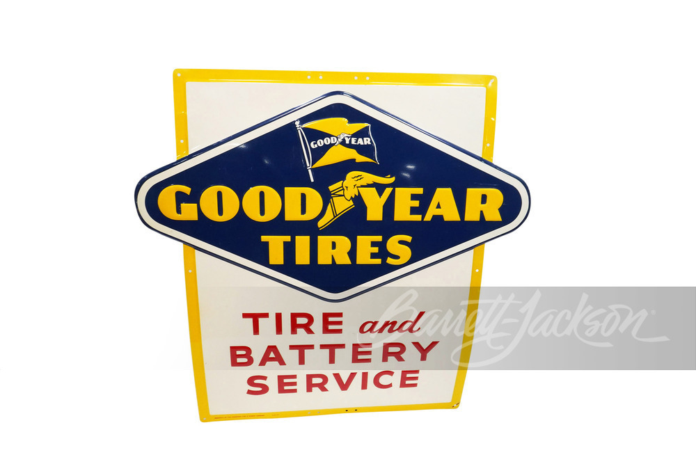 1957 GOODYEAR TIRE AND BATTERY SERVICE TIN SIGN