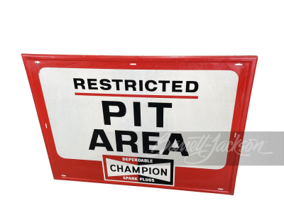 1960S CHAMPION SPARK PLUGS "PIT AREA" TIN SIGN