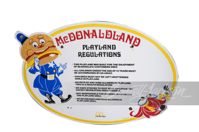 VINTAGE MCDONALDLAND "PLAYLAND REGULATIONS" PORCELAIN SIGN