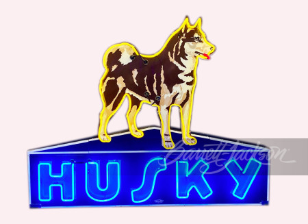 1950S HUSKY OIL PORCELAIN SIGN WITH NEON