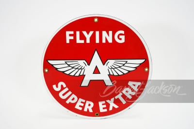 1950s Flying A Super Extra porcelain pump plate sign