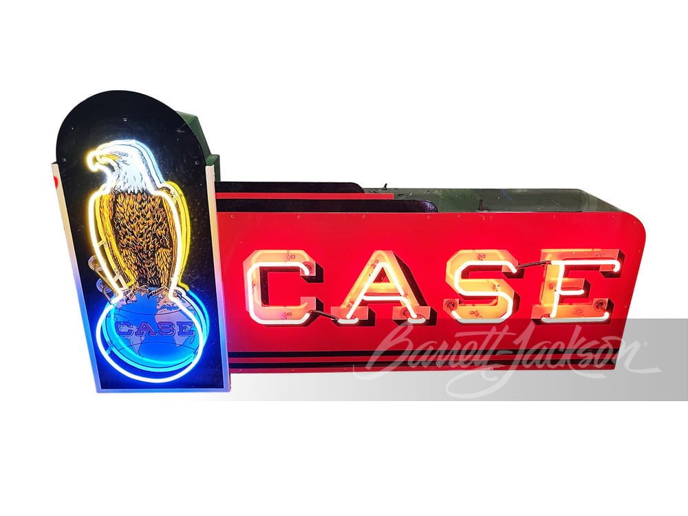 ADDENDUM - STUNNING 1930S-40S CASE TRACTORS SINGLE-SIDED NEON PORCELAIN DEALERSHIP SIGN.