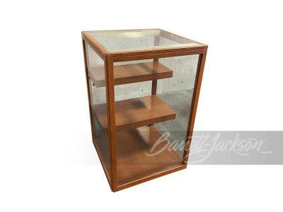 WOODEN GLASS SHOWCASE WITH TWO-SHELVES AND LIGHT MECHANISM.