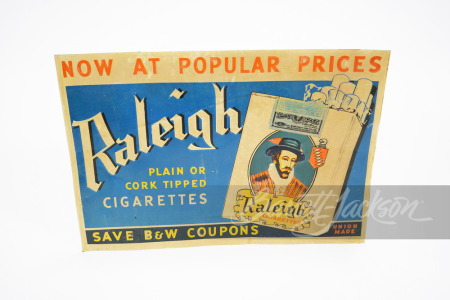 LATE 1930S RALEIGH CIGARETTES EMBOSSED TIN SIGN