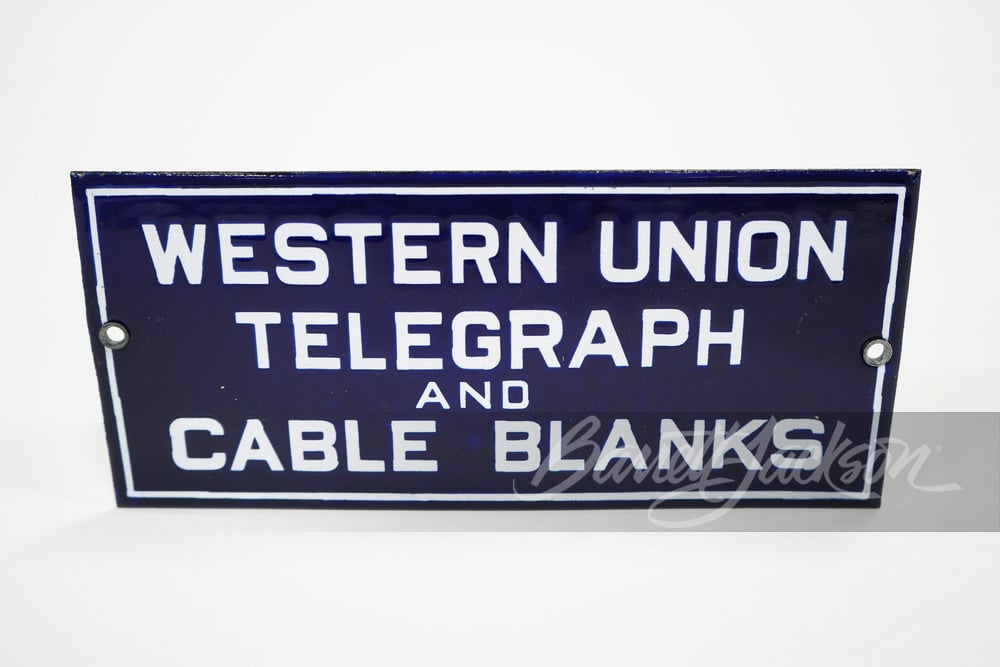 CIRCA 920S WESTERN UNION TELEGRAPH AND CABLE BLANKS PORCELAIN SIGN