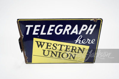 CIRCA 1930S-40S WESTERN UNION TELEGRAPH PORCELAIN FLANGE SIGN