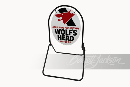 1974 WOLF'S HEAD MOTOR OIL TIN PAINTED CURB SIGN