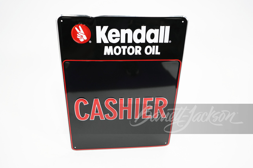 KENDALL MOTOR OIL "CASHIER" EMBOSSED TIN SIGN