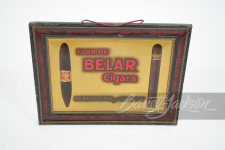 EARLY TIN LITHO FLOR DE BELAR CIGARS SIGN