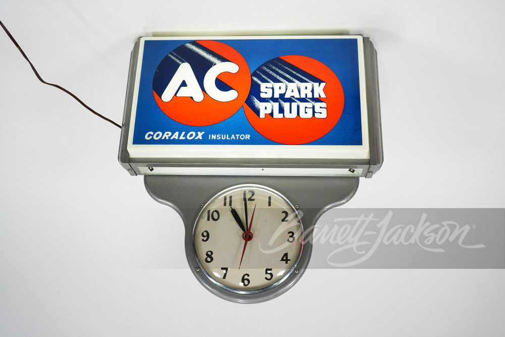 1950S AC SPARK PLUGS CLOCK WITH LIGHTED PANEL