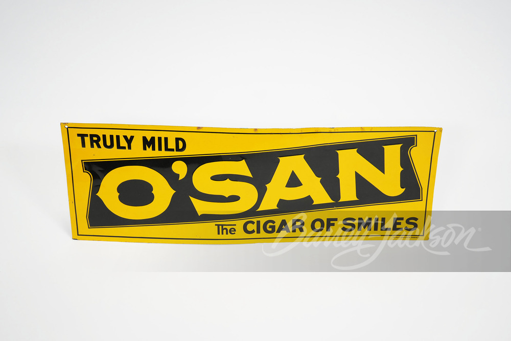 1930S O'SAN "THE CIGAR OF SMILES" EMBOSSED TIN SIGN