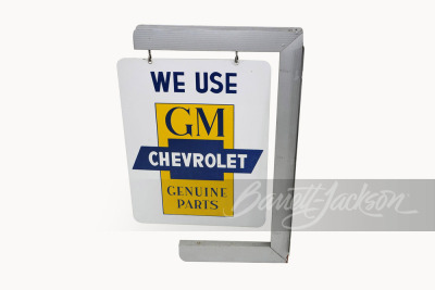 EARLY 1960S "WE USE GENUINE GM/CHEVROLET PARTS" TIN SIGN - 2