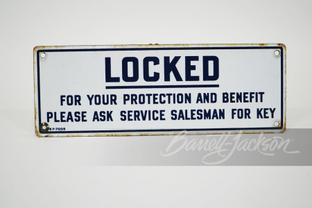1950S PURE OIL "LOCKED FOR YOUR PROTECTION" PORCELAIN REST ROOM SIGN