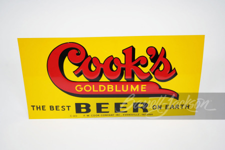 1940 COOK'S GOLDBLUME BEER EMBOSSED TIN SIGN