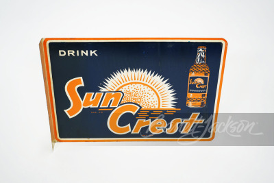 1940S SUN CREST ORANGE SODA TIN FLANGE SIGN