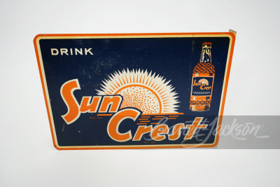 1940S SUN CREST ORANGE SODA TIN FLANGE SIGN - 2