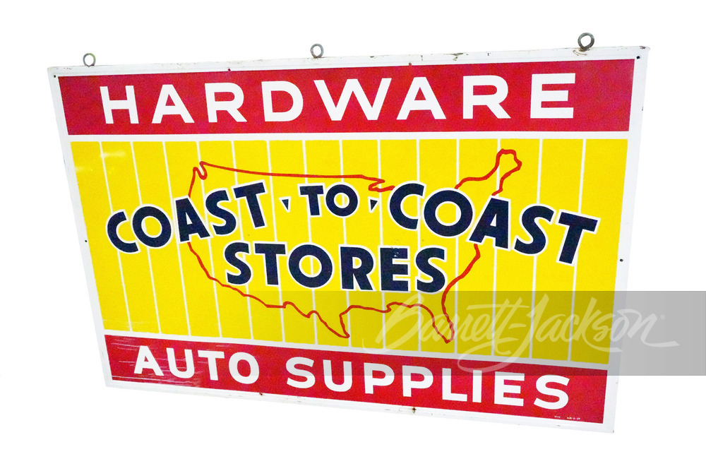 LARGE 1959 COCA-TO-COAST HARDWARE - AUTO SUPPLIES TIN SIGN