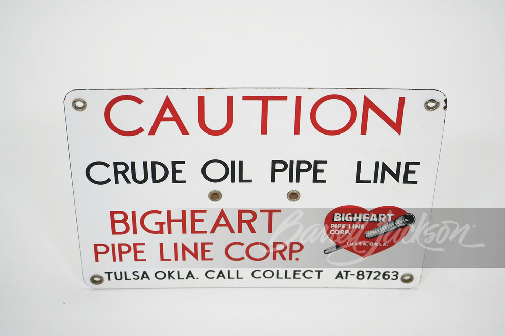 1950S BIG HEART CRUDE OIL PIPE LINE PORCELAIN SIGN