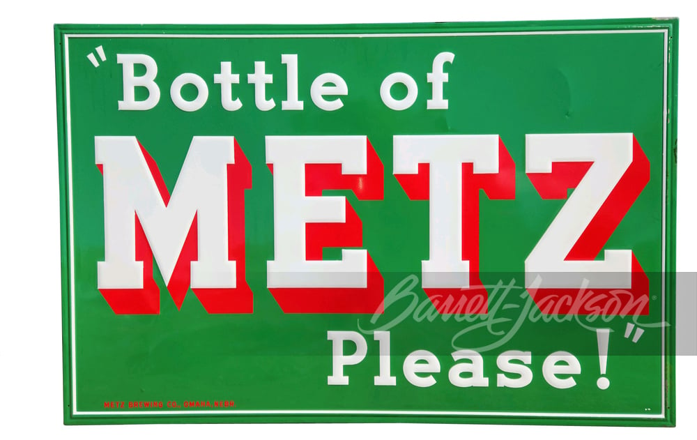 LARGE CIRCA 1940S METZ BEER TIN SIGN