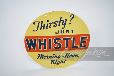 1930S WHISTLE ORANGE SODA TIN SIGN