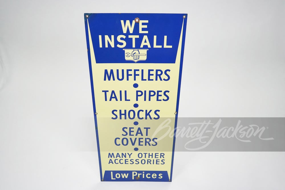 1940S "WE INSTALL - LOW PRICES" PORCELAIN SIGN