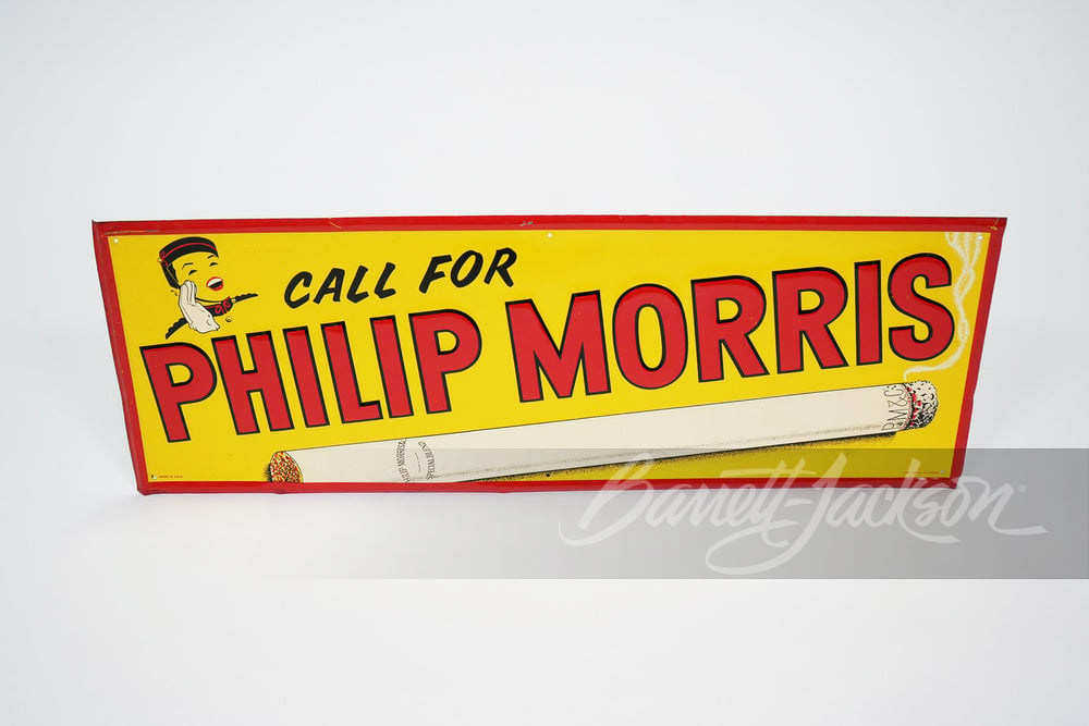 1950S PHILLIP MORRIS CIGARETTES EMBOSSED TIN SIGN