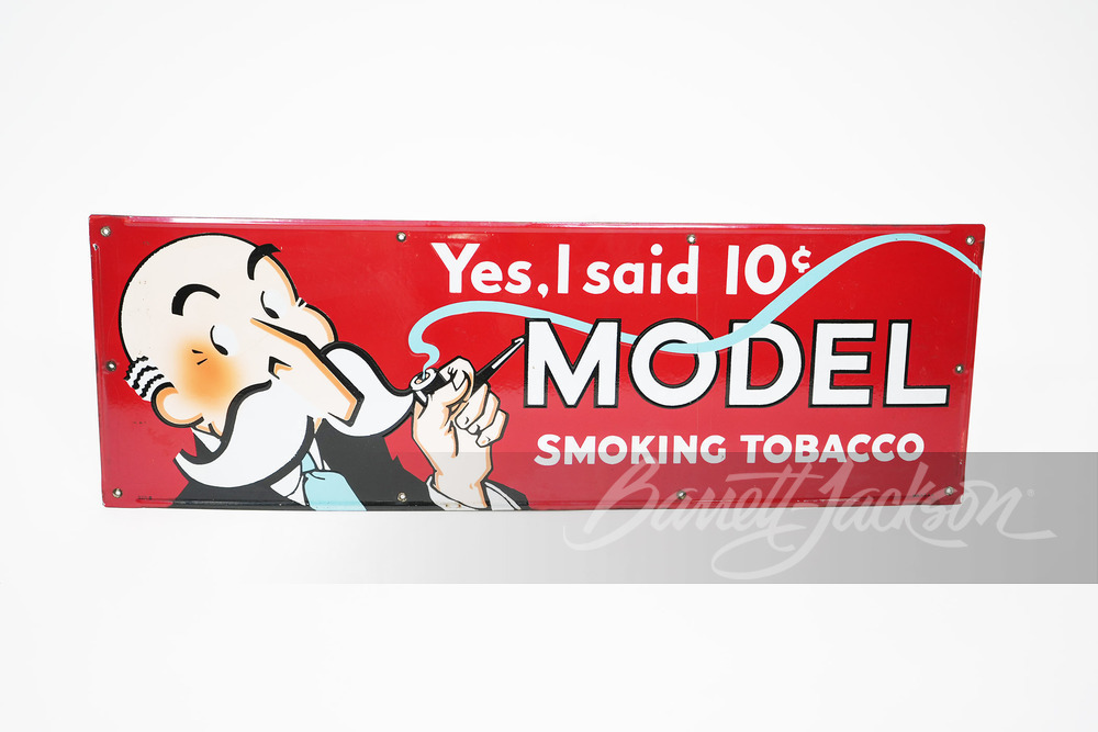 1930S "YES I SAID - MODEL SMOKING TOBACCO" PORCELAIN SIGN