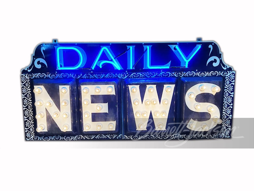 LATE 1920S DAILY NEWS NEON PORCELAIN MARQUEE SIGN