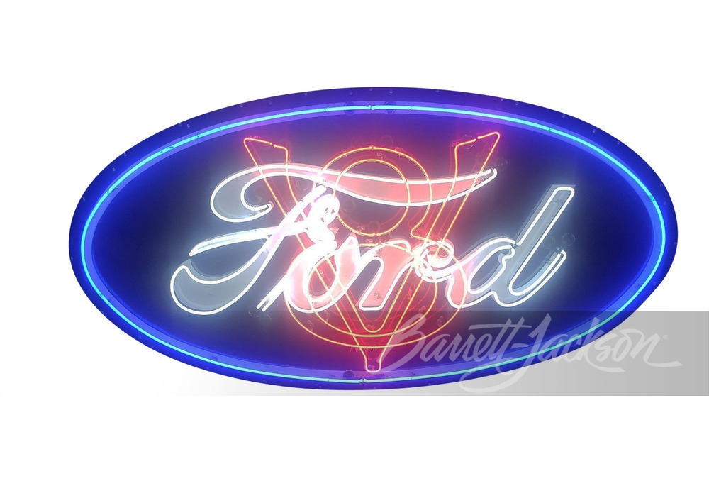 LARGE 1930S FORD V8 NEON PORCELAIN SIGN