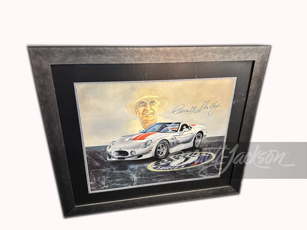 WONDERFUL RUEL JAMES "THE LEGEND RETURNS" CARROLL SHELBY LITHOGRAPH PERSONALLY SIGNED BY CARROLL SHELBY AND THE ARTIST RUEL JAMES.