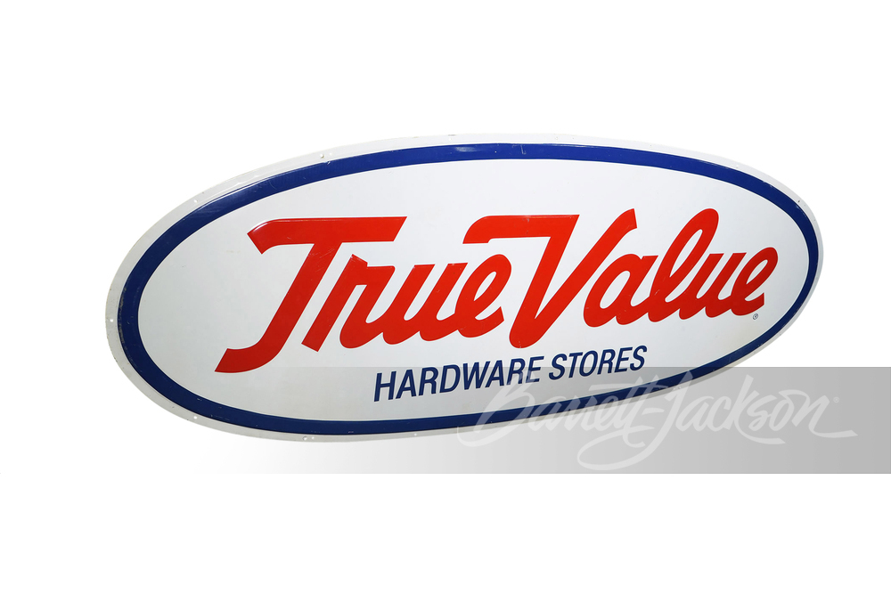 LARGE VINTAGE TRUE VALUE HARDWARE STORES EMBOSSED TIN SIGN