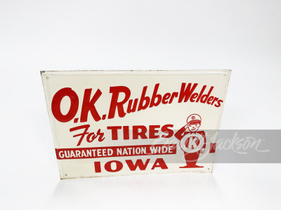 1950S OK RUBBER WELDERS FOR TIRES EMBOSSED TIN SIGN