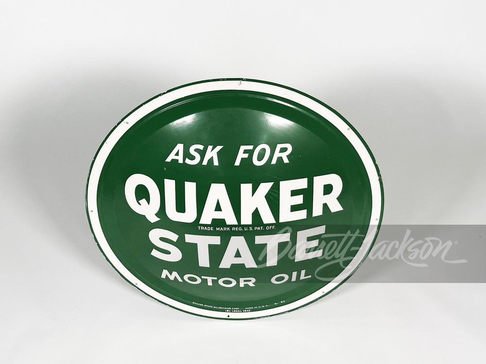 VINTAGE QUAKER STATE MOTOR OIL EMBOSSED TIN SIGN