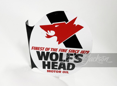 1970S WOLF'S HEAD MOTOR OIL TIN FLANGE SIGN - 2