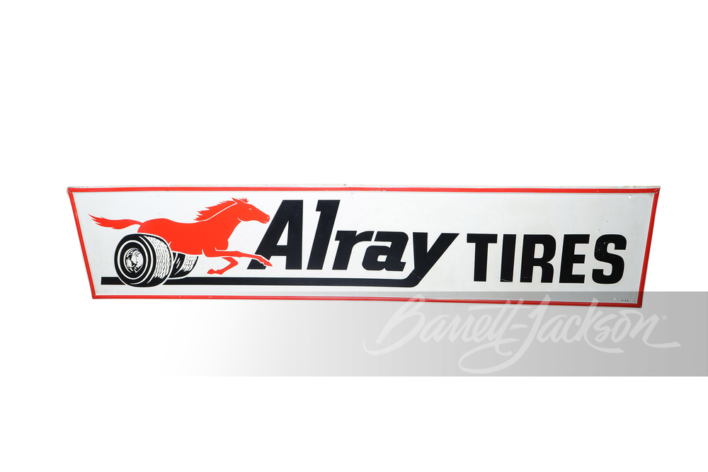 CIRCA 1960S ALRAY TIRES EMBOSSED TIN SIGN