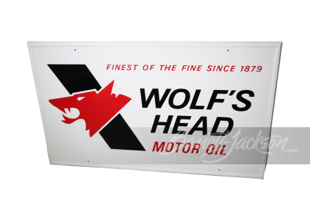 LARGE WOLF'S HEAD MOTOR OIL TIN SIGN