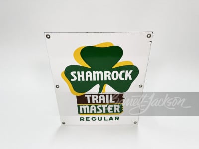 1950S SHAMROCK TRAIL MASTER GASOLINE PORCELAIN PUMP PLATE SIGN