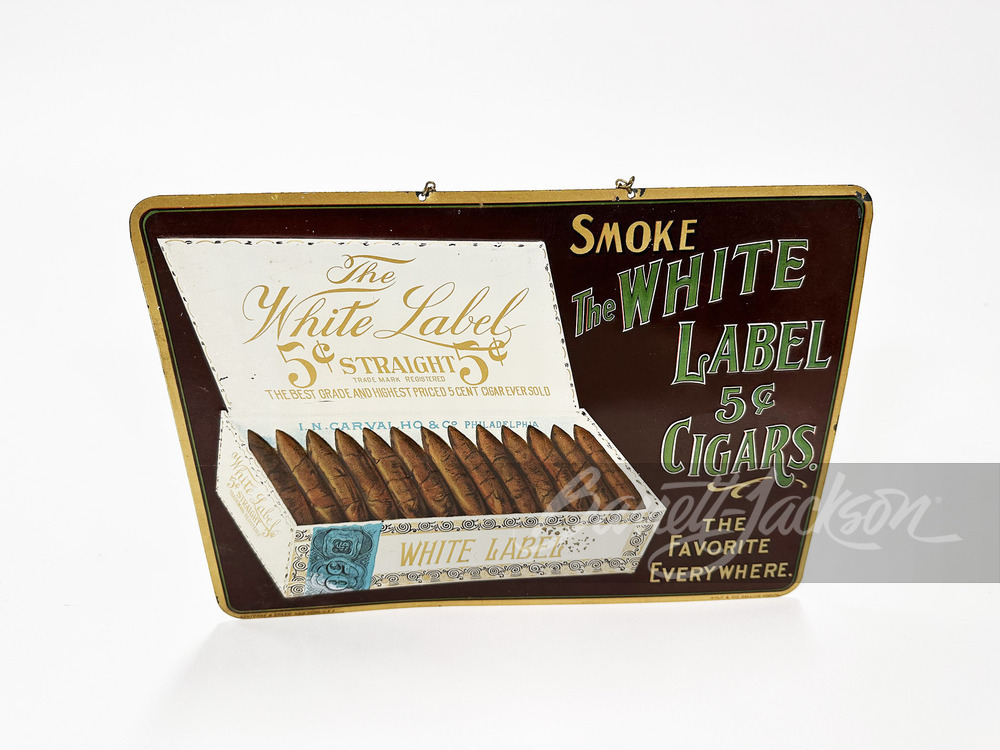 1920S WHITE LABEL CIGARS EMBOSSED TIN SIGN