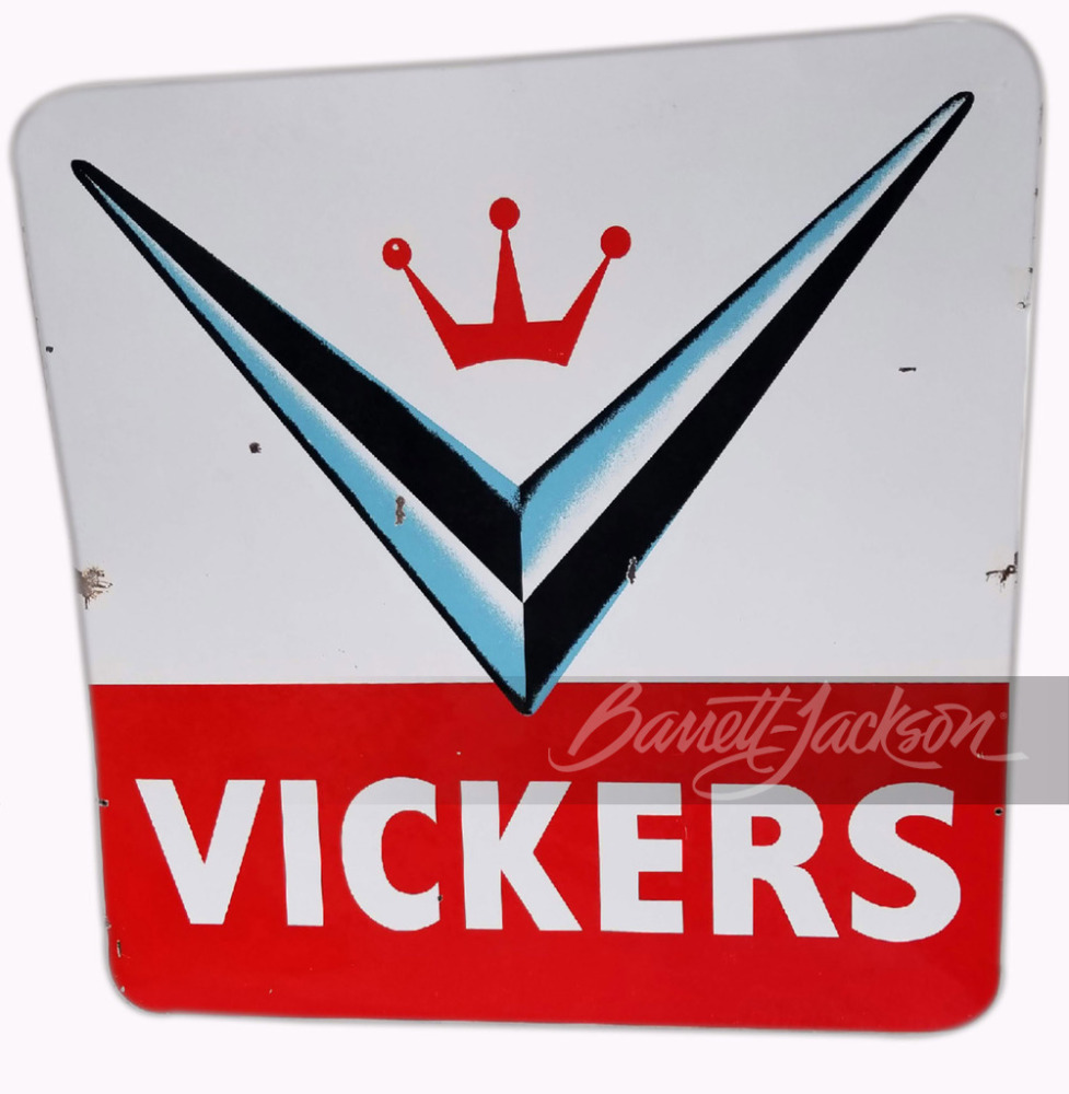 LARGE 1950S VICKERS GASOLINE PORCELAIN SIGN