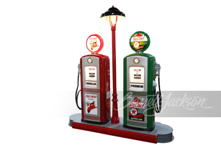 EARLY 1950S TEXACO OIL FUEL ISLAND WITH BENNETT MODEL #966 GAS PUMPS