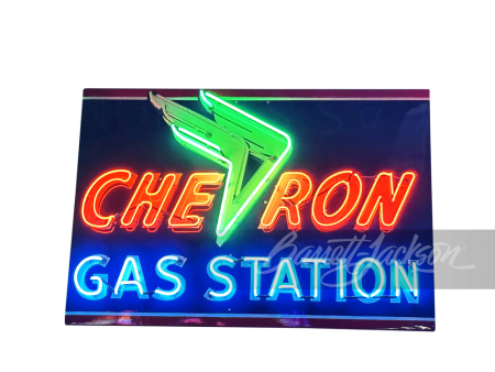 1940S-50S CHEVRON GAS STATION NEON PORCELAIN SIGN