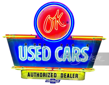 1950S CHEVROLET OK USED CARS NEON PORCELAIN SIGN