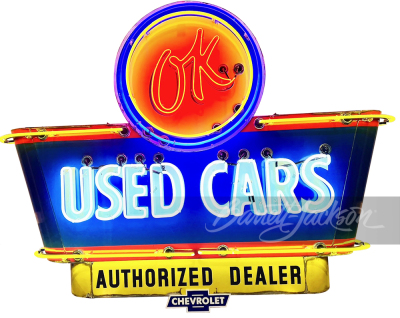 1950S CHEVROLET OK USED CARS NEON PORCELAIN SIGN - 2