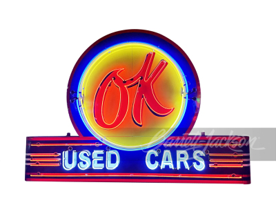 LARGE 1950S CHEVROLET OK USED CARS NEON PORCELAIN SIGN